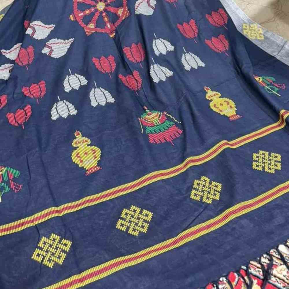 Tussar Saree with Madhubani Bride, Doli, and Kaahar Painting